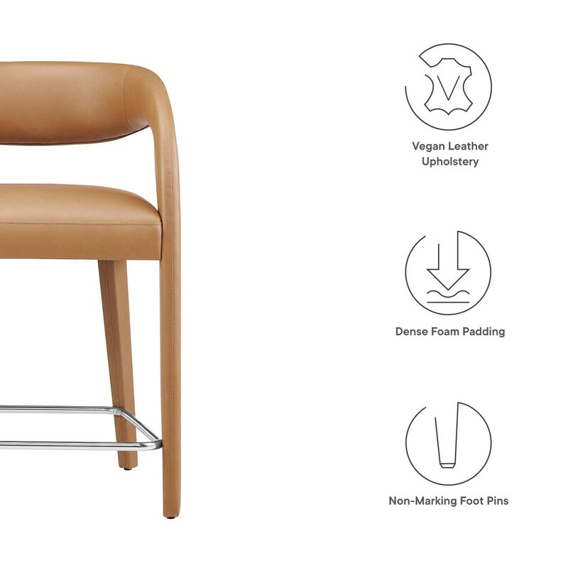 Modway EEI-6564-TAN-SLV Pinnacle Vegan Leather Counter Stool Set of Two, Tan Silver image number 8