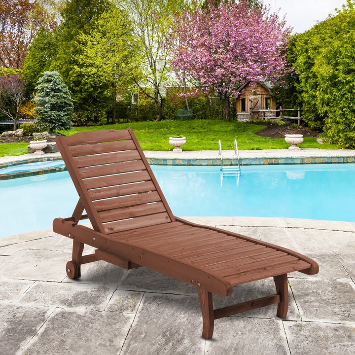 Hivvago Wooden Outdoor Chaise Lounge with Wheels