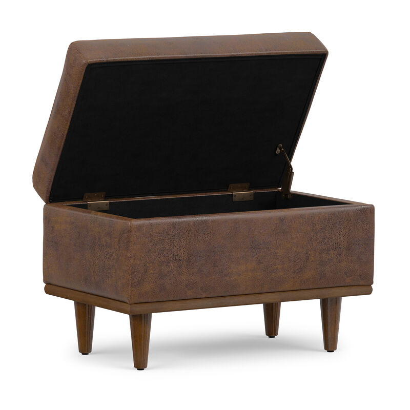 Shiloh 26 inch Wide Transitional Contemporary Small Storage Ottoman in Distressed Chestnut Brown Vegan Faux Leather, Assembled image number 3