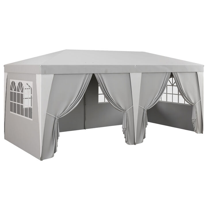 Outsunny 20'x10' Pop Up Canopy Tent with 6 Removable Sidewalls, 4 Windows, Large Ez Up Canopy with Adjustable Height, Instant Shelter Gazebo for Outdoor Events, Party, Wedding, Gray