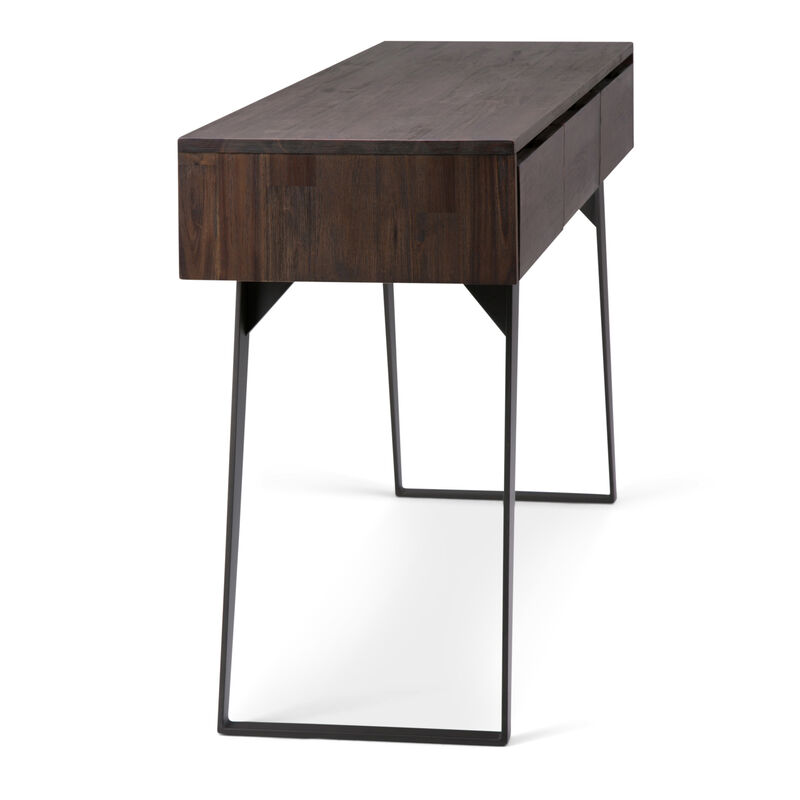 Lowry SOLID ACACIA WOOD and Metal 60 inch Wide Modern Industrial Console Sofa Table in Distressed Charcoal Brown