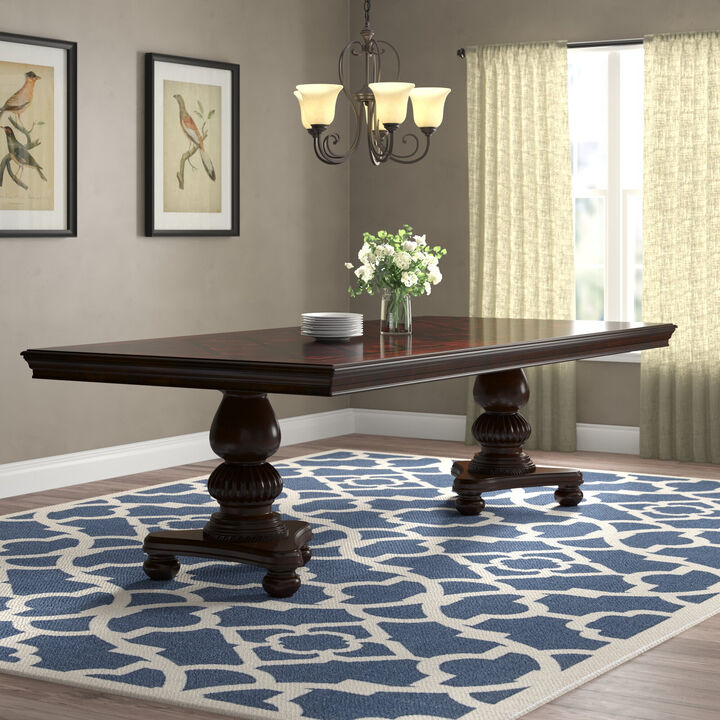 Traditional Dining Table 1pc Brown Cherry Finish Double Pedestal Base Separate Extension Leaf Dining Furniture