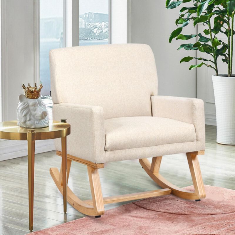 Upholstered Rocking Chair with Solid Wood Base
