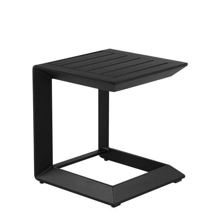 Kili 20 Inch Side End Table, Geometric Design, Jet Black Aluminum Frame-Benzara