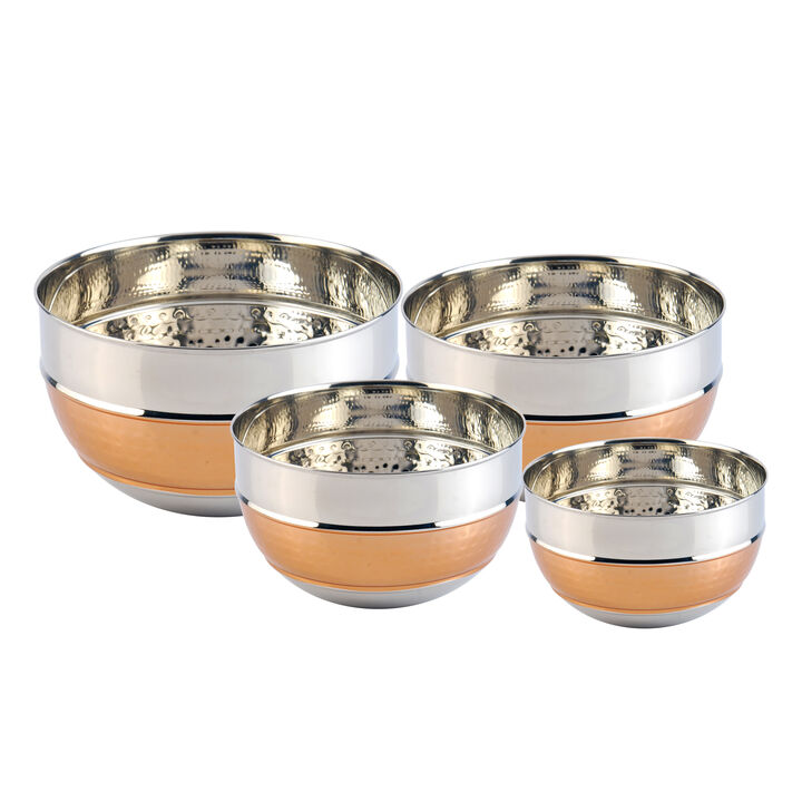 Premium Two Tone Stainless Steel Hammered Mixing Bowls - Set of 4