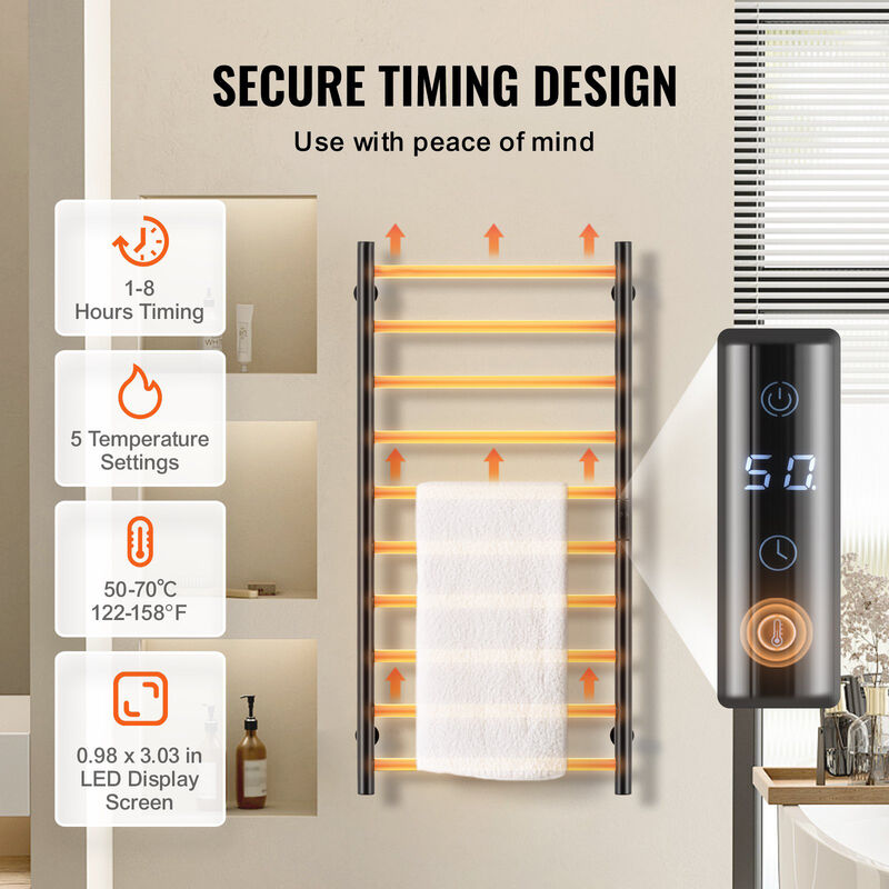 10-Bar Towel Warmer Rack Wall Mounted Heated Towel Rack for Bathroom