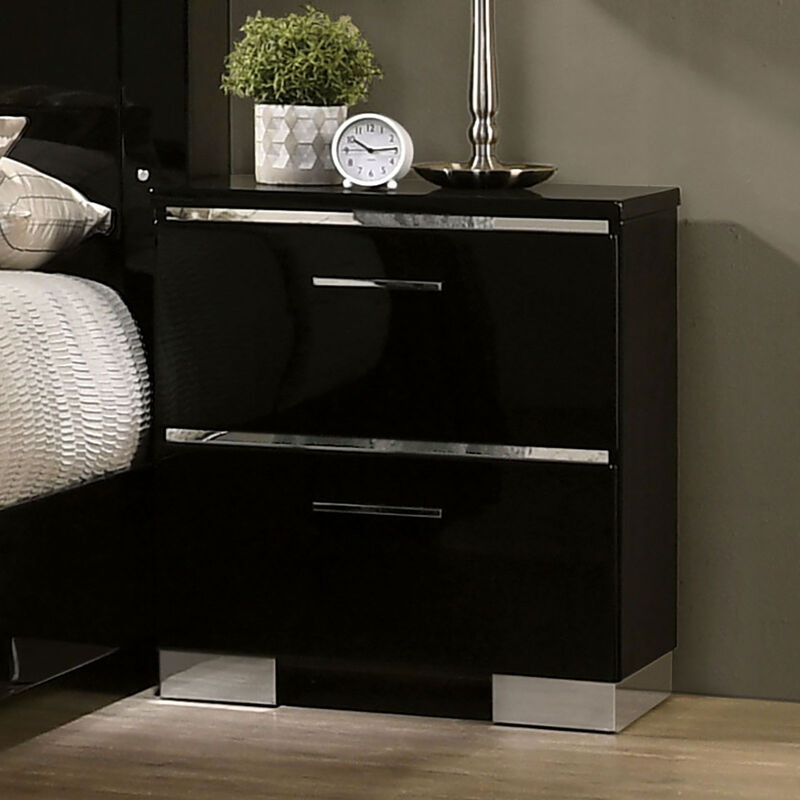 Streamdale Black Nightstand with USB Charger & Chrome Accents