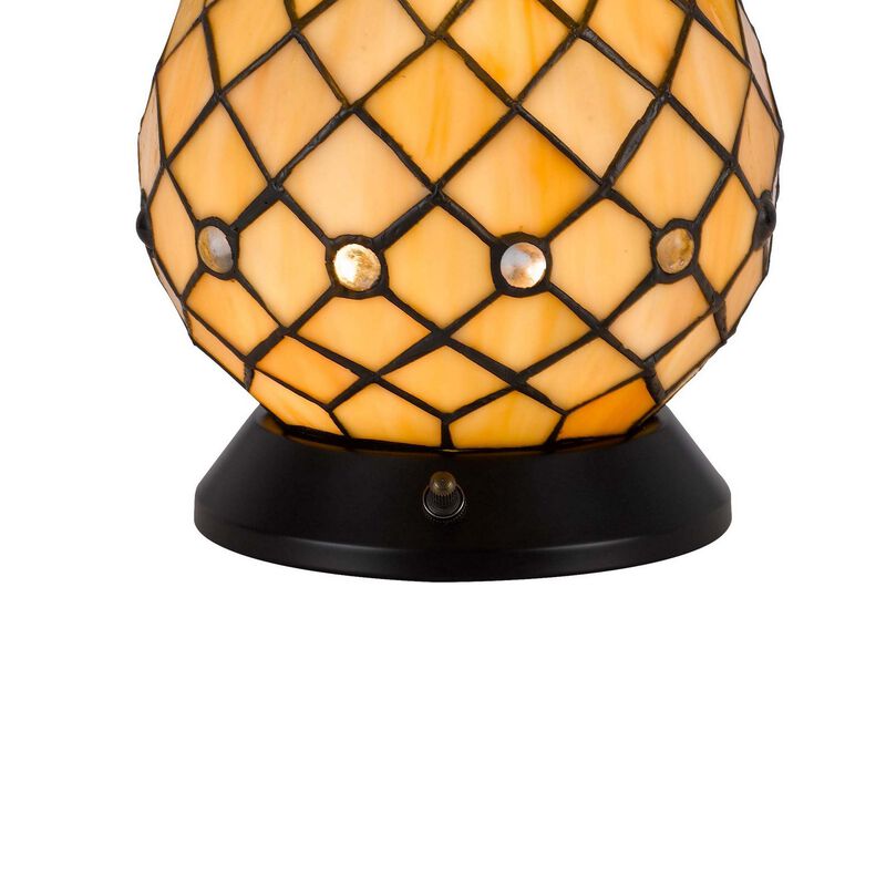 18 Inch Table Lamp, Pedestal, Tiffany Style Stained Glass, LED, Black Metal - Benzara