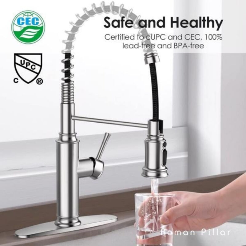 Stainless Steel Kitchen Faucet with Pull Down Sprayer and 360° Rotation