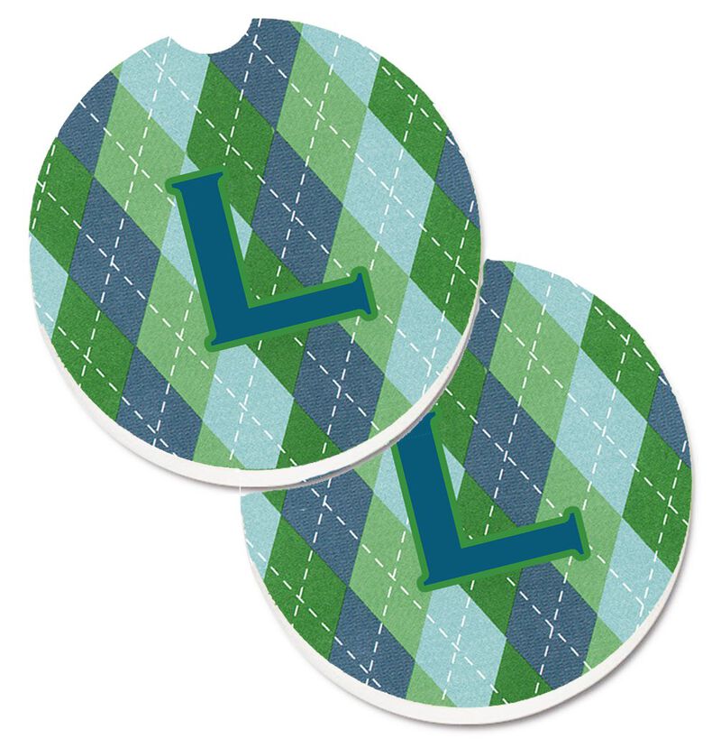 Caroline's Treasures Monogram - Initial L Blue Argoyle Set of 2 Cup Holder Car Coasters CJ1020-LCARC, 2.56, Multicolor