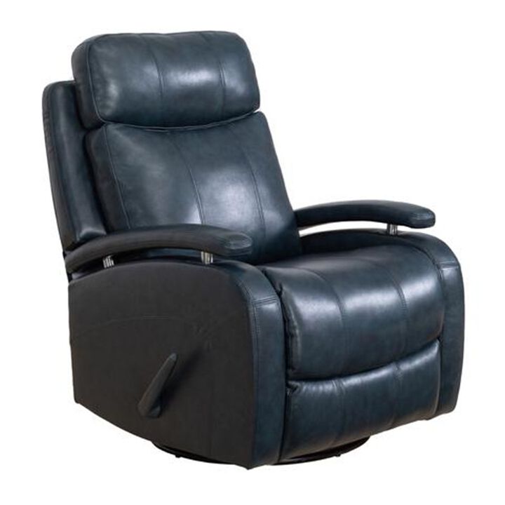 Blue Leather Swivel Glider Recliner with Hardwood Plywood Frame for Comfort