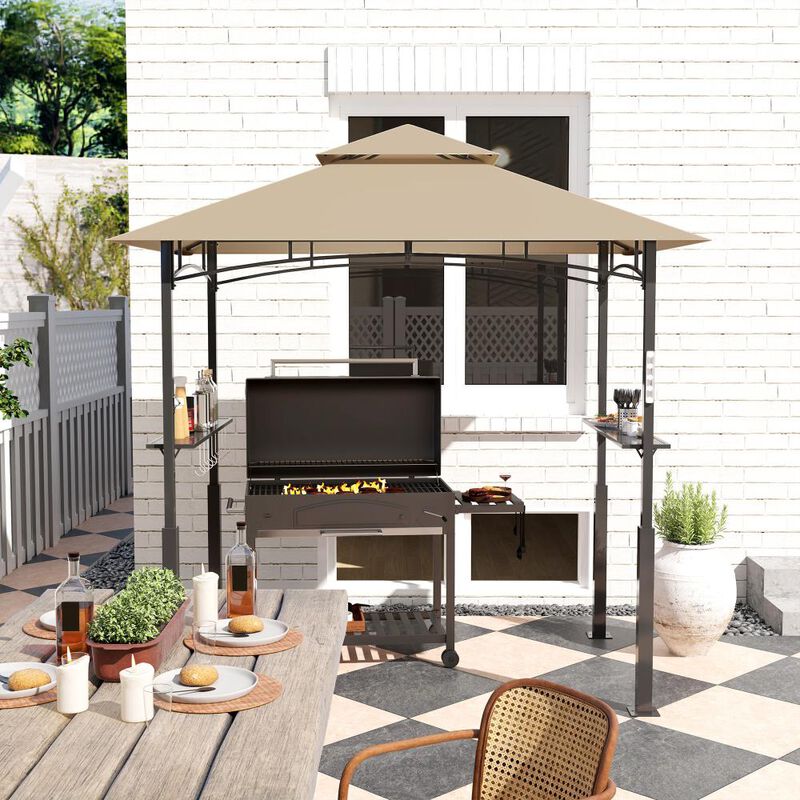 Hivvago 8x5 BBQ Gazebo Shelter with Shelves and Tool Hooks image number 7