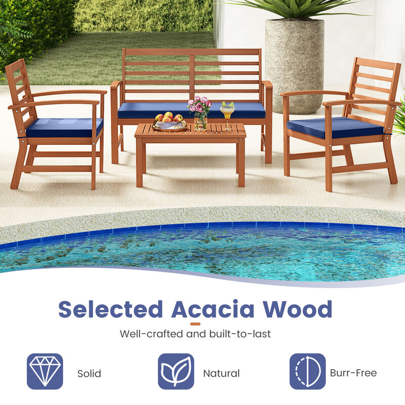 4 Pieces Outdoor Furniture Set with Stable Acacia Wood Frame image number 5