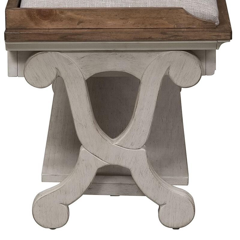 Liberty Furniture Farmhouse Reimagined Bed Bench in Antique White w/ Chestnut Top image number 2