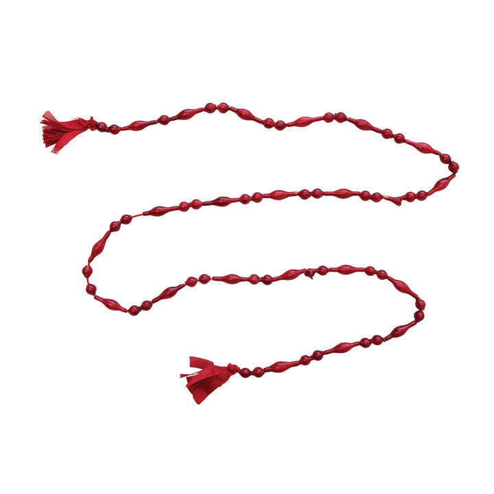 Glass Bead Garland with Cotton Tassels, Red