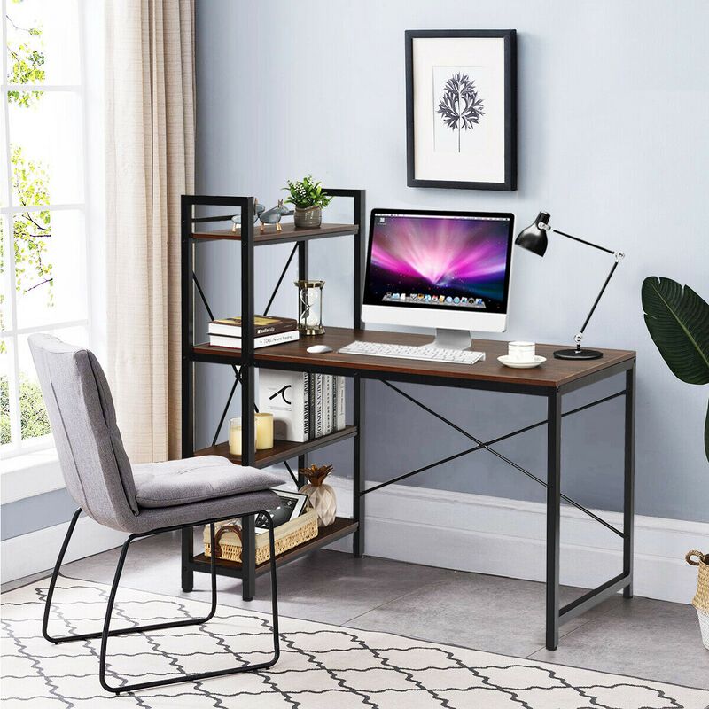 Writing Study Computer Desk with 4-Tier Shelves