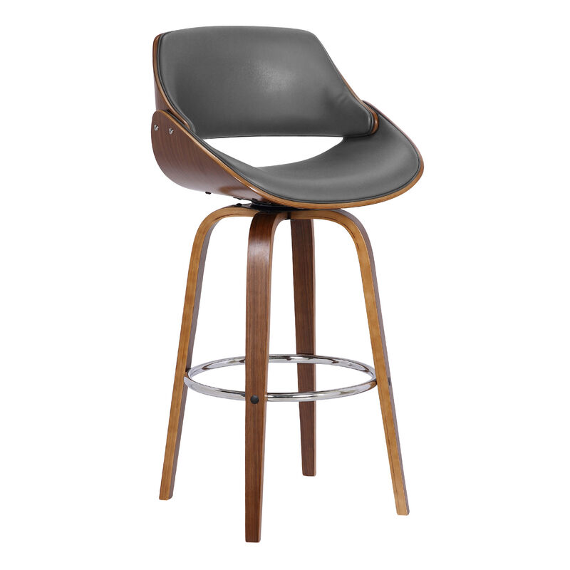 HomeRoots 26" Gray And Brown Faux Leather And Fabric And Iron Low Back Counter Height Swivel Bar Chair image number 2