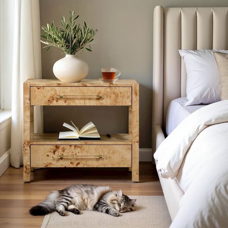 Starlight Canyon Home Handmade Acacia Wood Night Stand With  2 Drawers In Light Brown Burl Finish