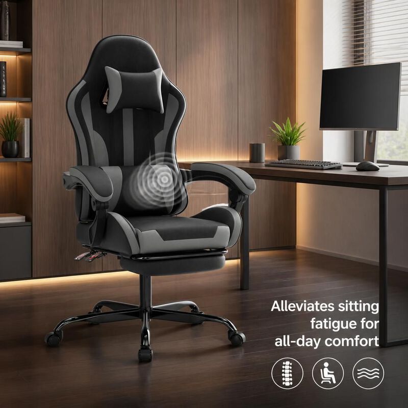 GOODSILO Ergonomic Height Adjustable Gaming Chair with Lumbar Support, Retractable Footrest and 360&deg; Swivel for Office and Gaming image number 4