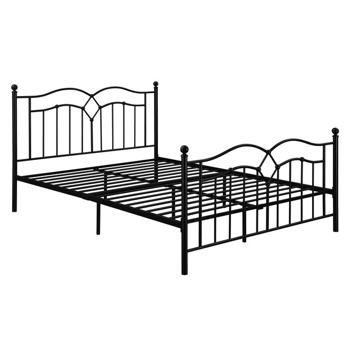 Modern Queen Size Bed, Curved Accent, Black Heavy Gauge Steel Metal Frame - Benzara