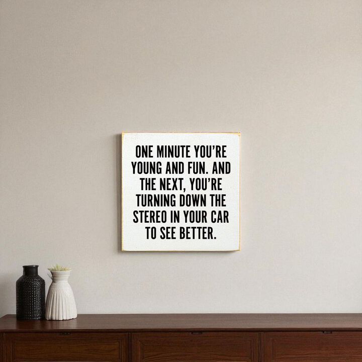 Funny Aging Quote Wood Sign One Minute You're Young and Fun Rustic Home Wall Decor