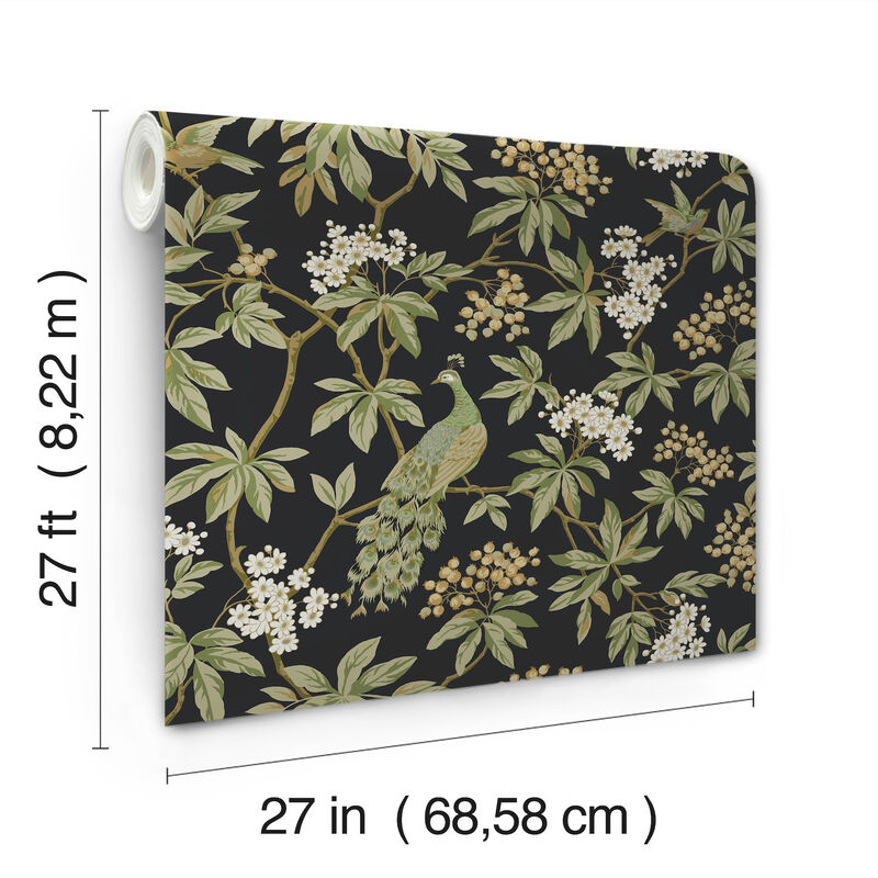 Peacock Estate Black Wallpaper (Set of 2) image number 2