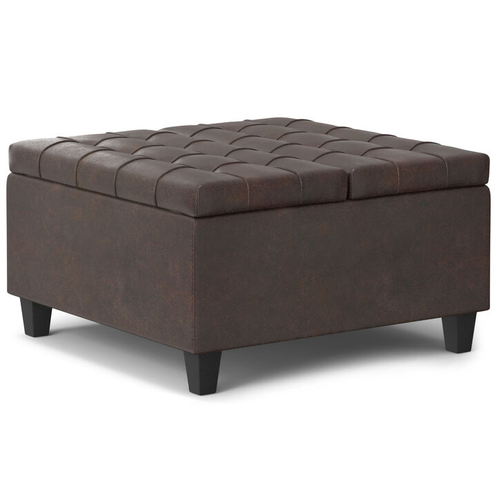 Simpli Home Harrison Small Square Coffee Table Storage Ottoman