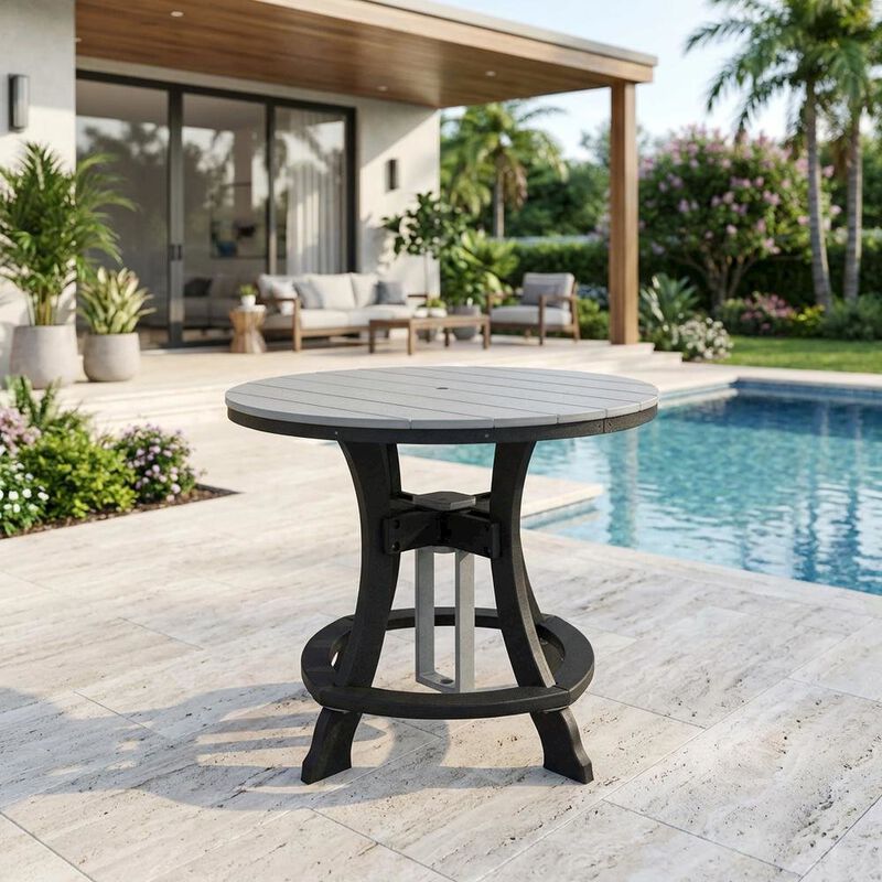 Outdoor Escape Light Gray Counter Height Round Table With Black Base For Outdoor Dining image number 2