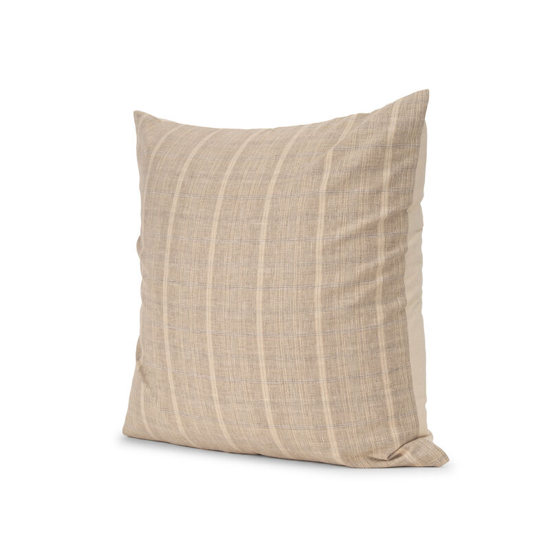 HomeRoots 22" Beige And Gray Plaid Cotton Blend Throw Pillow Cover with Texture image number 0