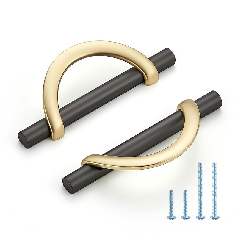 HOME EDIT Brushed Brass & Pearl Grey Cabinet Pulls, 3-3/4 Inch Hole Center, 96 mm, Curved Design Cabinet Handles for Kitchen,Cup