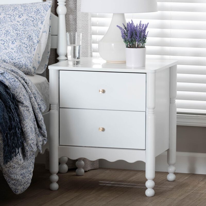 Baxton Studio Hoffman Nightstand - 2-Drawer Bedside Table with Scalloped Apron and Turned Legs for Bedroom, Walnut Brown image number 7