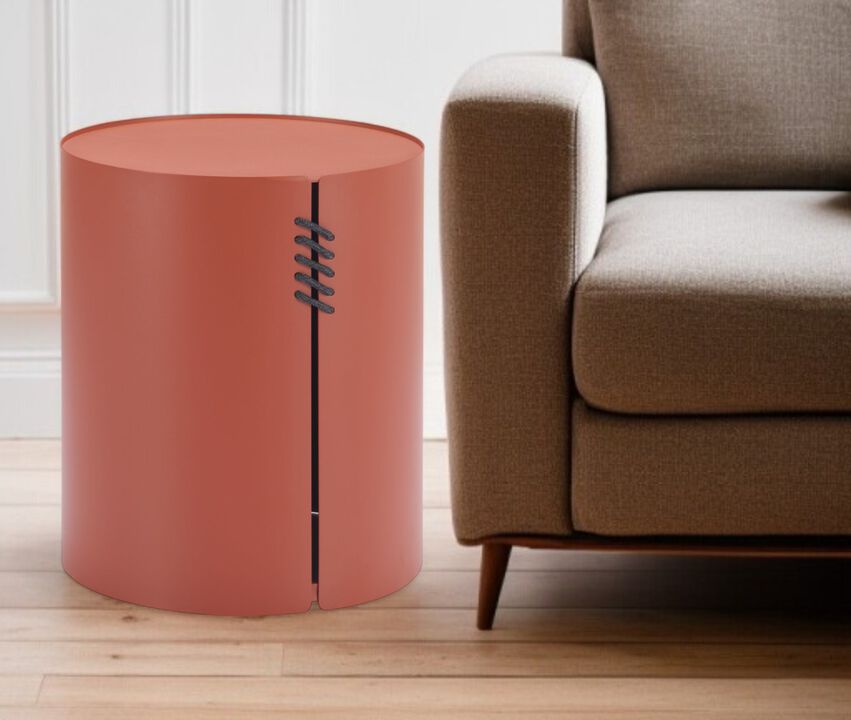 HomeRoots 19" Brown Aluminum Round Drum End Table