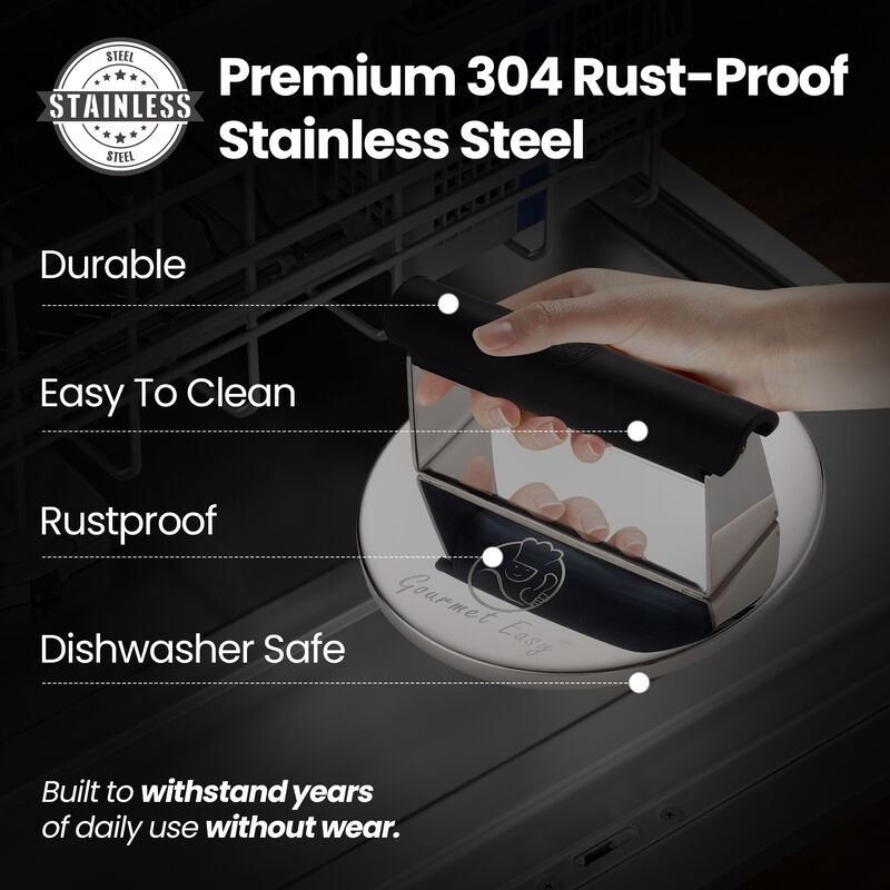 2lb Smash Burger Press Stainless Steel, Burger Smasher for Griddle Heat Resistant Handle, Hamburger Press