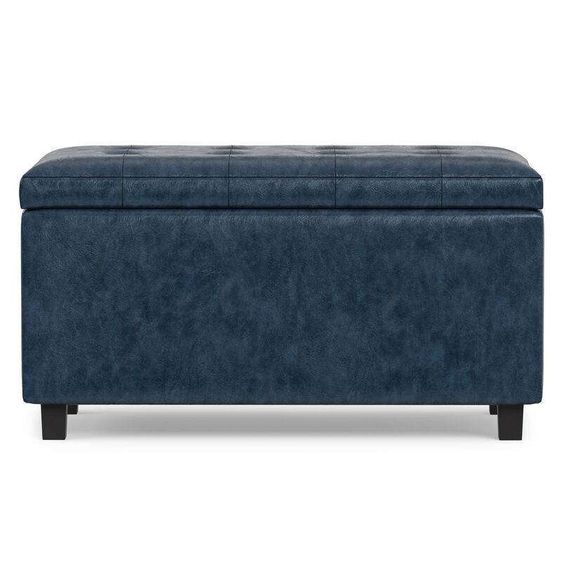 Cosmopolitan 34 inch Wide Contemporary Rectangle Storage Ottoman in Denim Blue Vegan Faux Leather, Assembled image number 6