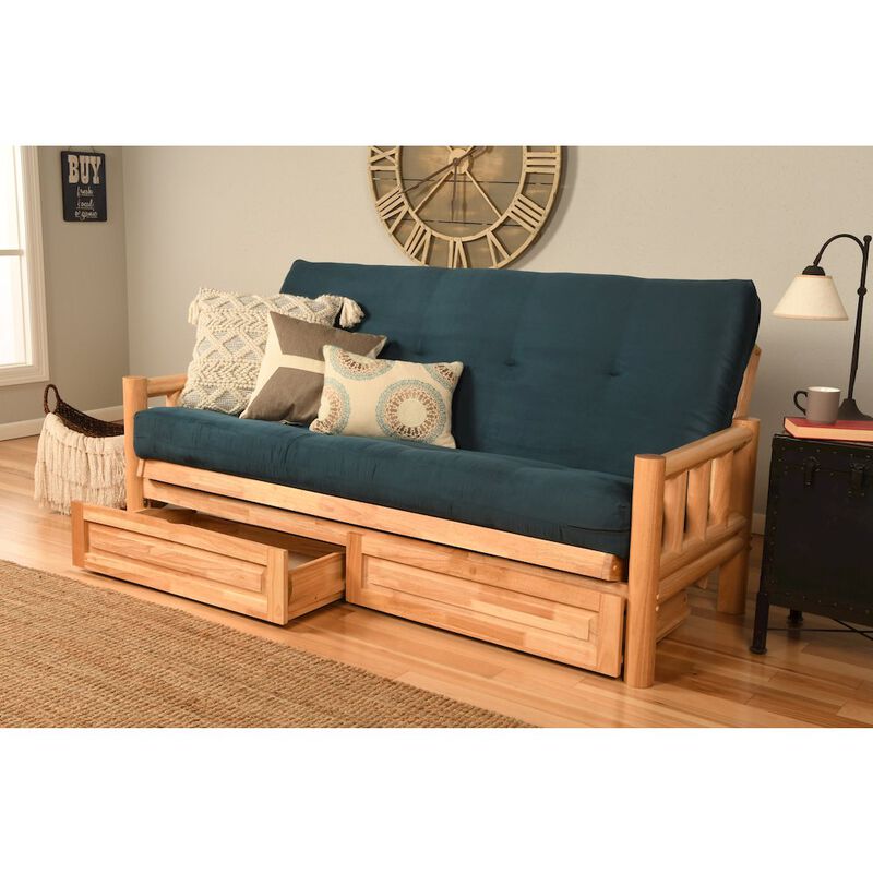 Lodge Frame-Natural Finish-Suede Navy Mattress-Storage Drawers image number 2