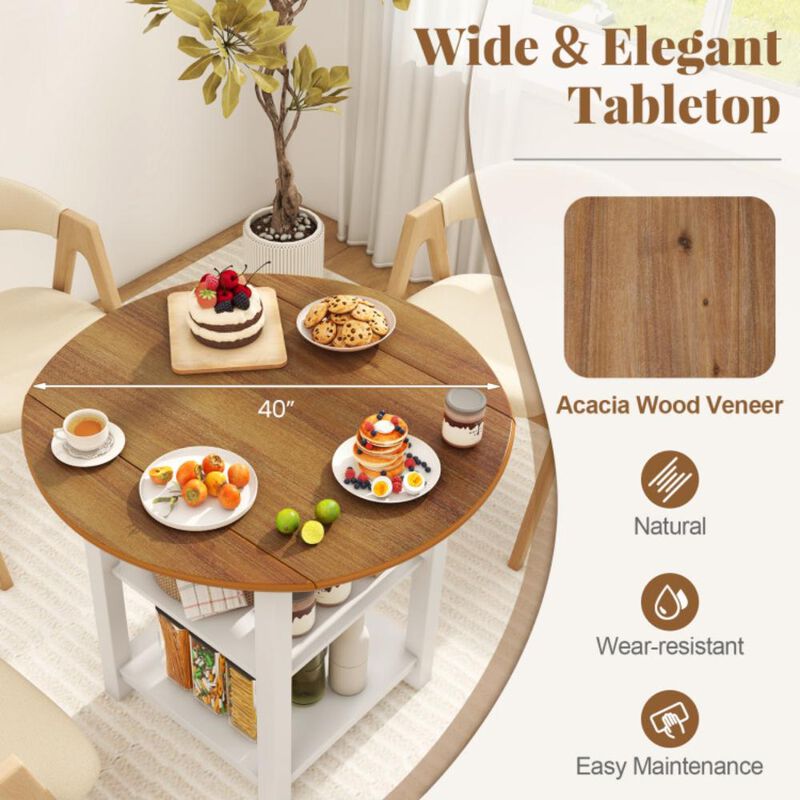 Hivvago Folding Round Dining Table Drop Leaf Table with 2 Shelves for Small Spaces