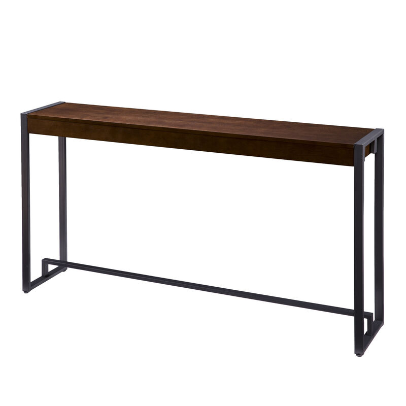 HomeRoots 54" Dark Brown and Gunmetal Wood and Metal Sled Console Table image number 3