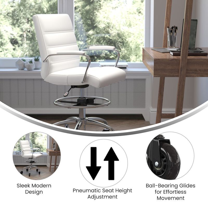 Flash Furniture Mid-Back White Drafting Chair with Adjustable Foot Ring, Chrome Base, image number 5