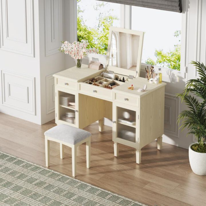 2-in-1 Vanity Desk with Flip-Top Mirror and Hidden Storage