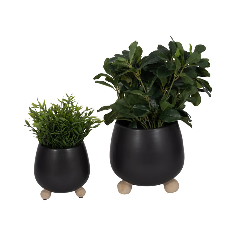 S/2 6/8" Knobby Feet Planters, Black image number 1