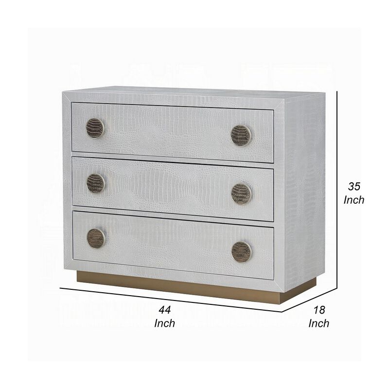 44 Inch Wide Nightstand Dresser with Faux Crocodile Skin, Silver Wood