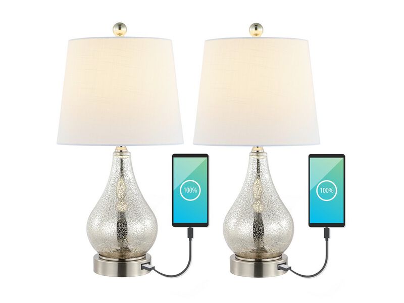 Dino Farmhouse Industrial Iron/Glass LED Table Lamp with USB Charging Port