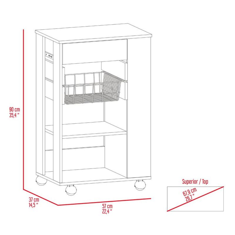 Prospect 5-Shelf 1-Drawer Kitchen Cart White and Light Oak