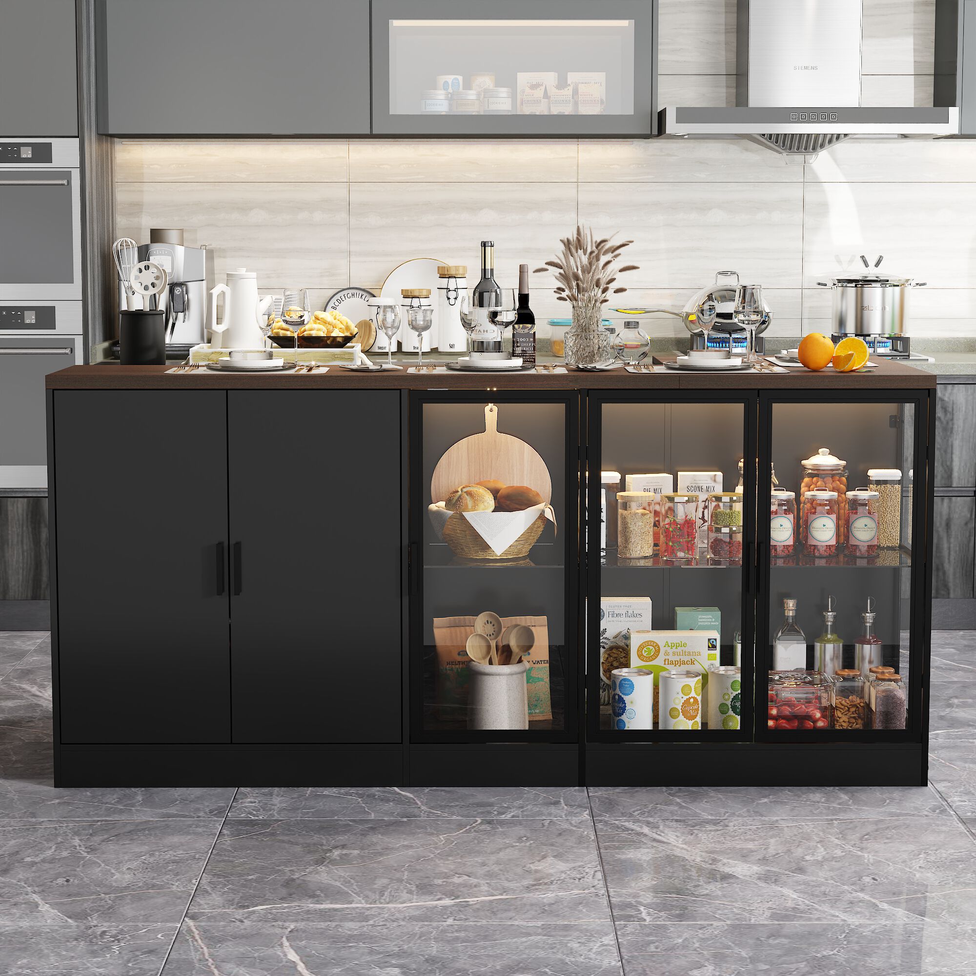ブッフェスタンド(マットブラック)&ホテルパン2点セット FUFU&GAGA Black Mdf Base with Mdf Top Kitchen Island (36.6-in x