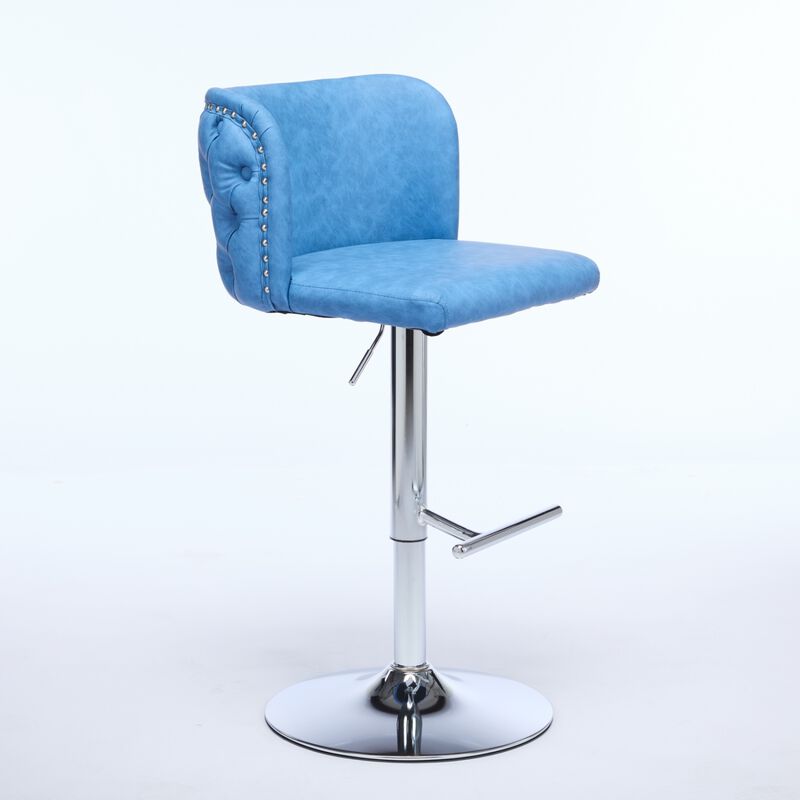 Streamdale Adjustable Chrome Base Bar Stools with Tufted Backs (Blue, Set of 2)