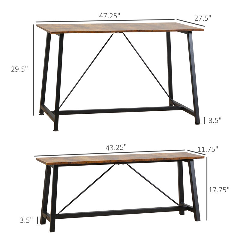 Industrial 3-Piece Dining Table Set, Rectangular Kitchen Table & 2 Benches