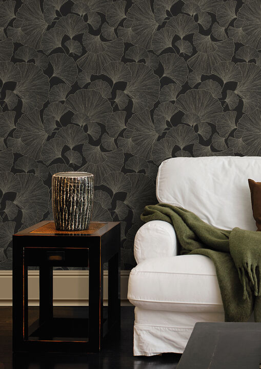 Waft Black Ginkgo Wallpaper