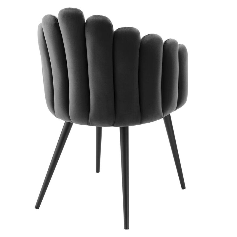 Modway Vanguard Performance Velvet Channel Tufted Dining Chair in Black Charcoal