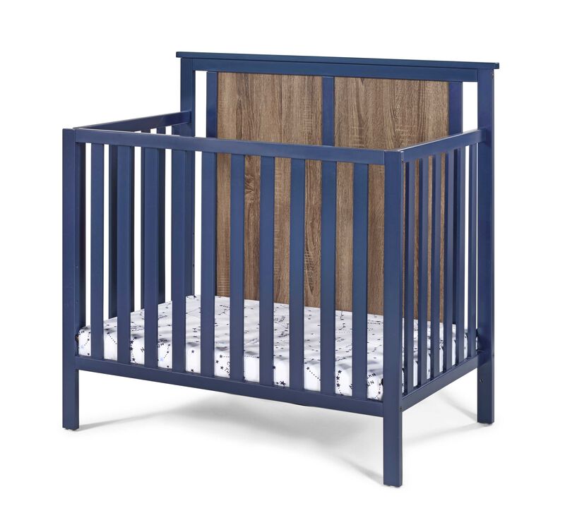 Suite Bebe Connelly Mini Crib Midnight Blue/Vintage Walnut With Mattress Pad