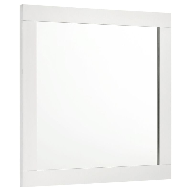 Caer Dresser Mirror, White Wood Frame with Beveled Glass, 35 Inch - Benzara